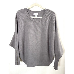 Carmen Marc Valvo Gray Knit Dolman Sweater Quiet Luxury Old Money Minimalist S